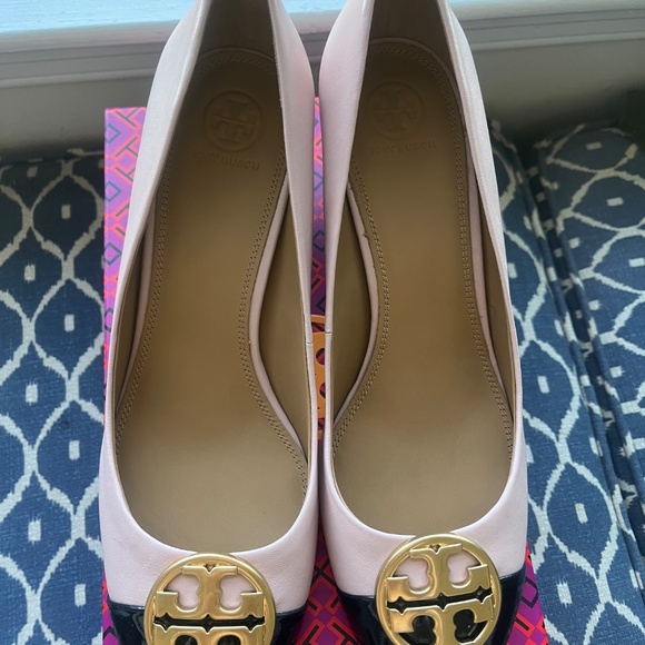 Tory Burch Chelsea 50mm Captoe pump Seashell Pink/Perfect Navy Size 10 - Picture 3 of 8
